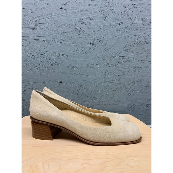 Joan & David Women's Suede Block‎ Heel Pumps 7M Beige Square Toe Made in Italy - Picture 1 of 12